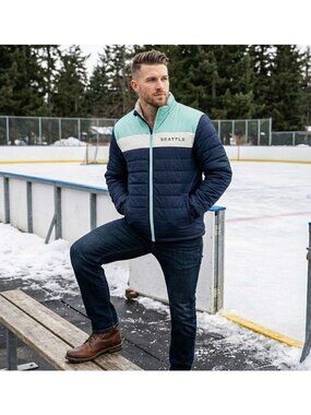 Seattle Kraken Men's Polyfilled Sherpa Jacket Blue Quilted Size XL Hockey